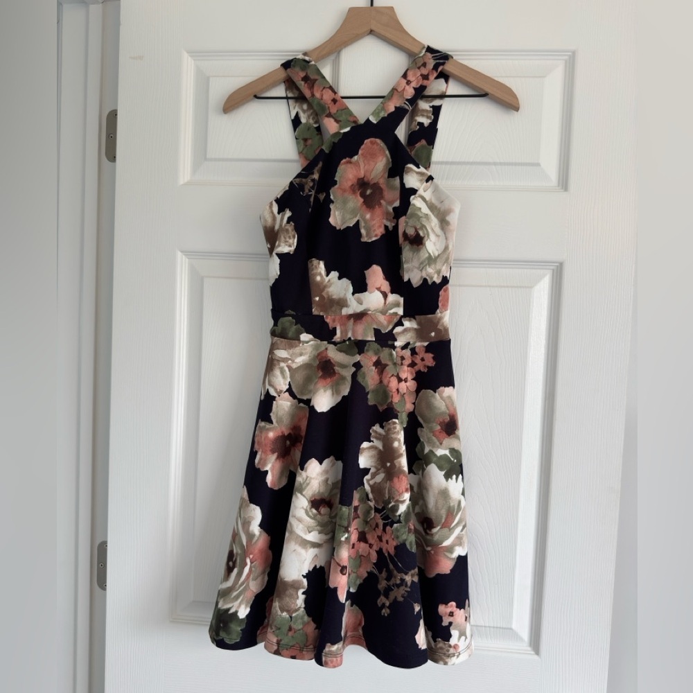 TRAC Floral Navy Formal summer Dress wedding guest women's